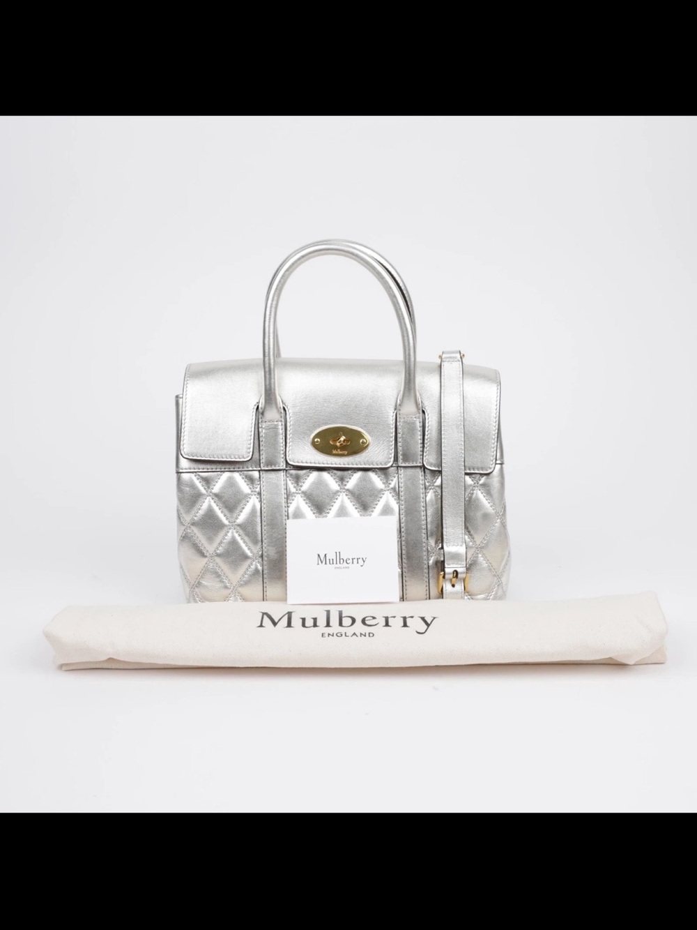 Mulberry Metallic Silver Quilted Top-Handle Satchel